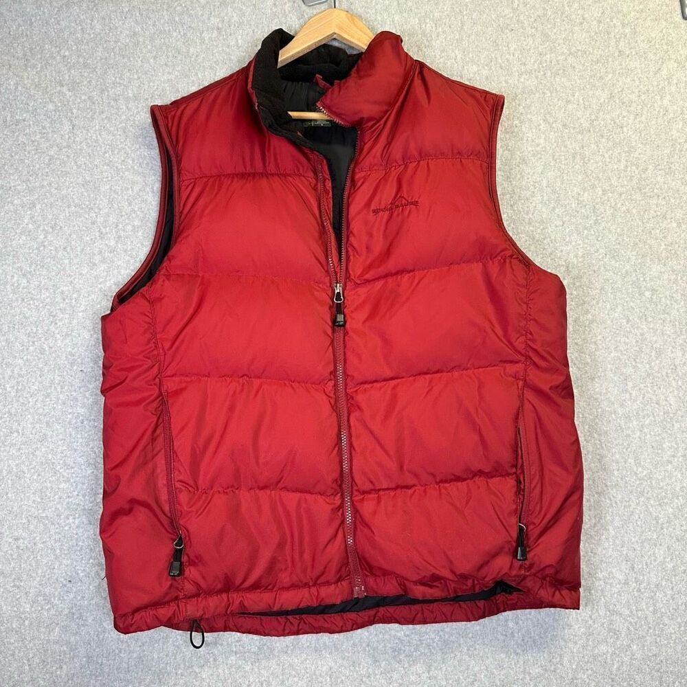 Eddie Bauer Mens Size Large 80% Goose Down Puffer Vest Red Zip Front Pockets